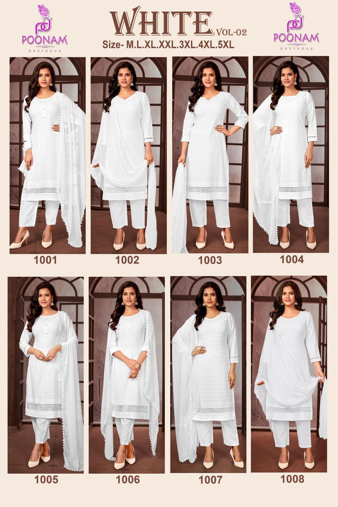 White Vol 2 By Poonam White Rayon Kurti With Bottom Dupatta Wholesale Online
